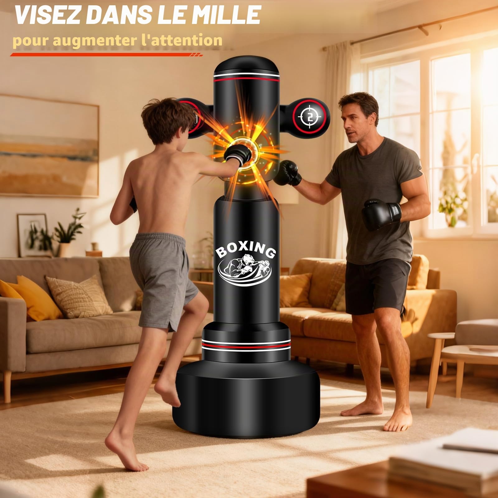 NZQXJXZ Sac de Frappe Adulte 180cm, Sac de Boxe Autoportant avec Gants de Boxe, Pompe, Corde à Sauter et Balle de Réflexe, Sac de Frappe Gonflable pour Hommes pour Entraînement Muay Thai MMA Fitness