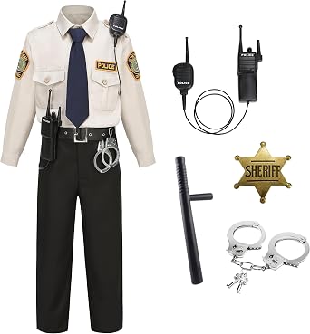 Sheriff Costume Kid,Child State Trooper Police Office Uniform,Boy Girls Sheriff Outfit with Accessories,8pcs