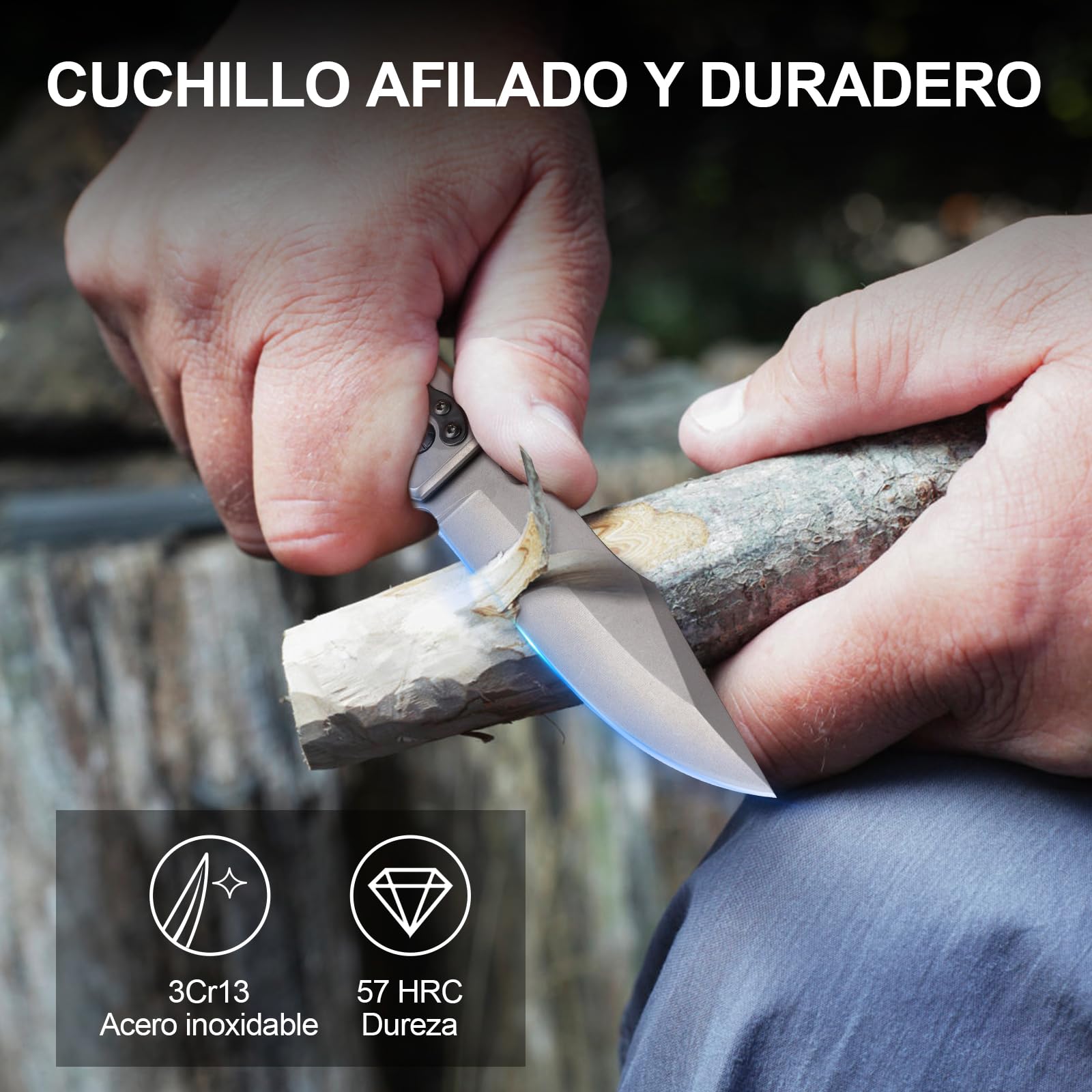 Navaja, Cuchillo Plegable de Acero Inoxidable, Portátil Cuchillo EDC con Clip de Bolsillo, Cuchillo Supervivencia, Camping Antideslizantes, Regalo para Hombre Padre