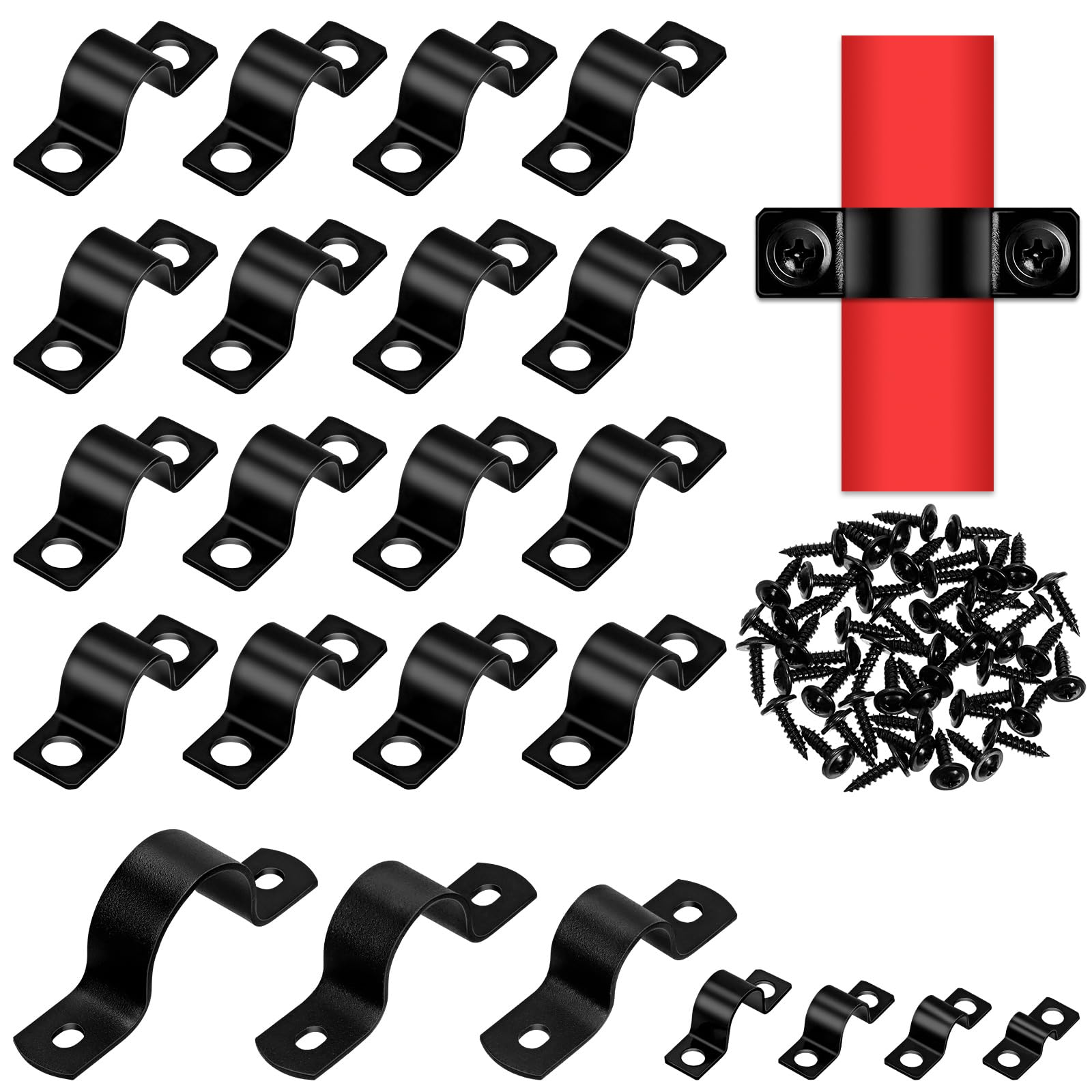 Hilitchi 25PCS 25MM Two Hole Strap with Screws Rigid Pipe Strap U Bracket Tube Strap EMT Pipe Straps U Bracket Tube Strap Clamp for EMT Conduit Fixing