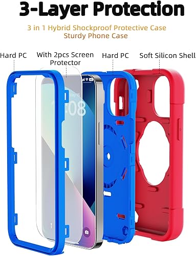Miniatura 3 de KCJ Funda compatible con iPhone 13 y iPhone 14 con 2 protectores de pantalla, protección contra caídas de grado militar, funda protectora a prueba