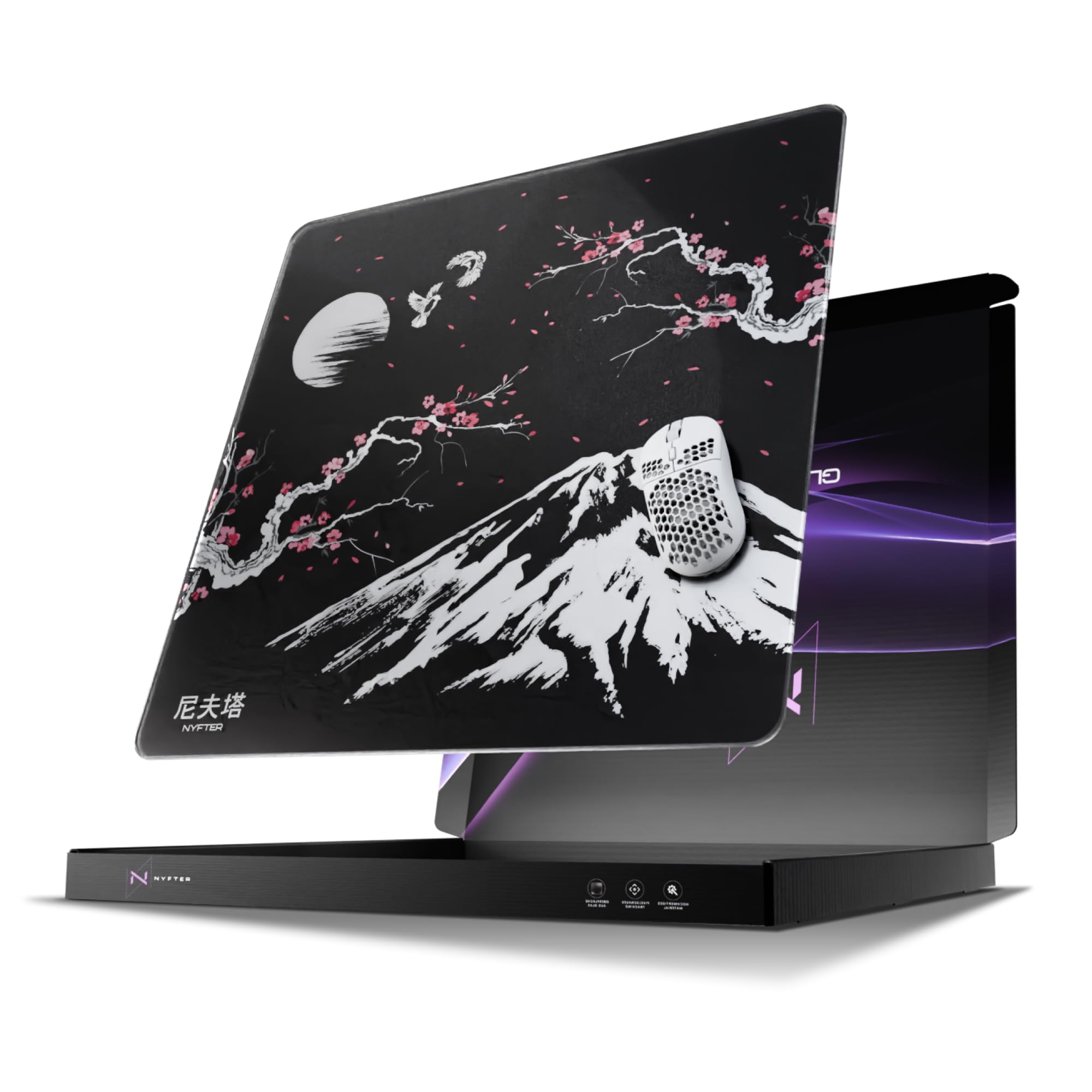 Nyfter Glas Gaming Mauspad 50x50 – Ultra-Präzise Oberfläche, Gehärtetes Glas, Vollsilikon-Anti-Rutsch, Abgerundete Kanten, Perfekter Glide – Premium Mouse Pad/Glasspad für Esports & Gaming (Sakura)