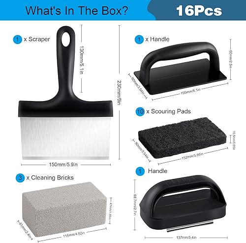 Miniatura 2 de Blackstone - Kit de limpieza de parrilla de 16 piezas, ladrillos de piedra de limpieza de parrilla de alta resistencia con asa, almohadillas para