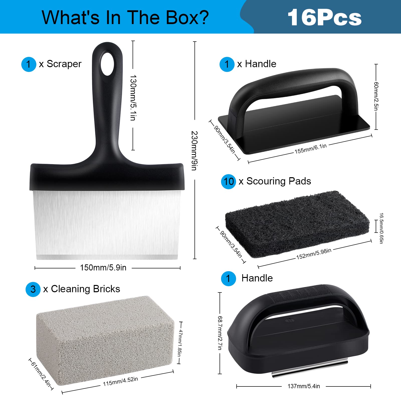 Kit de limpieza de plancha Blackstone para parrilla Blackstone + raspador + limpiador de estropajos