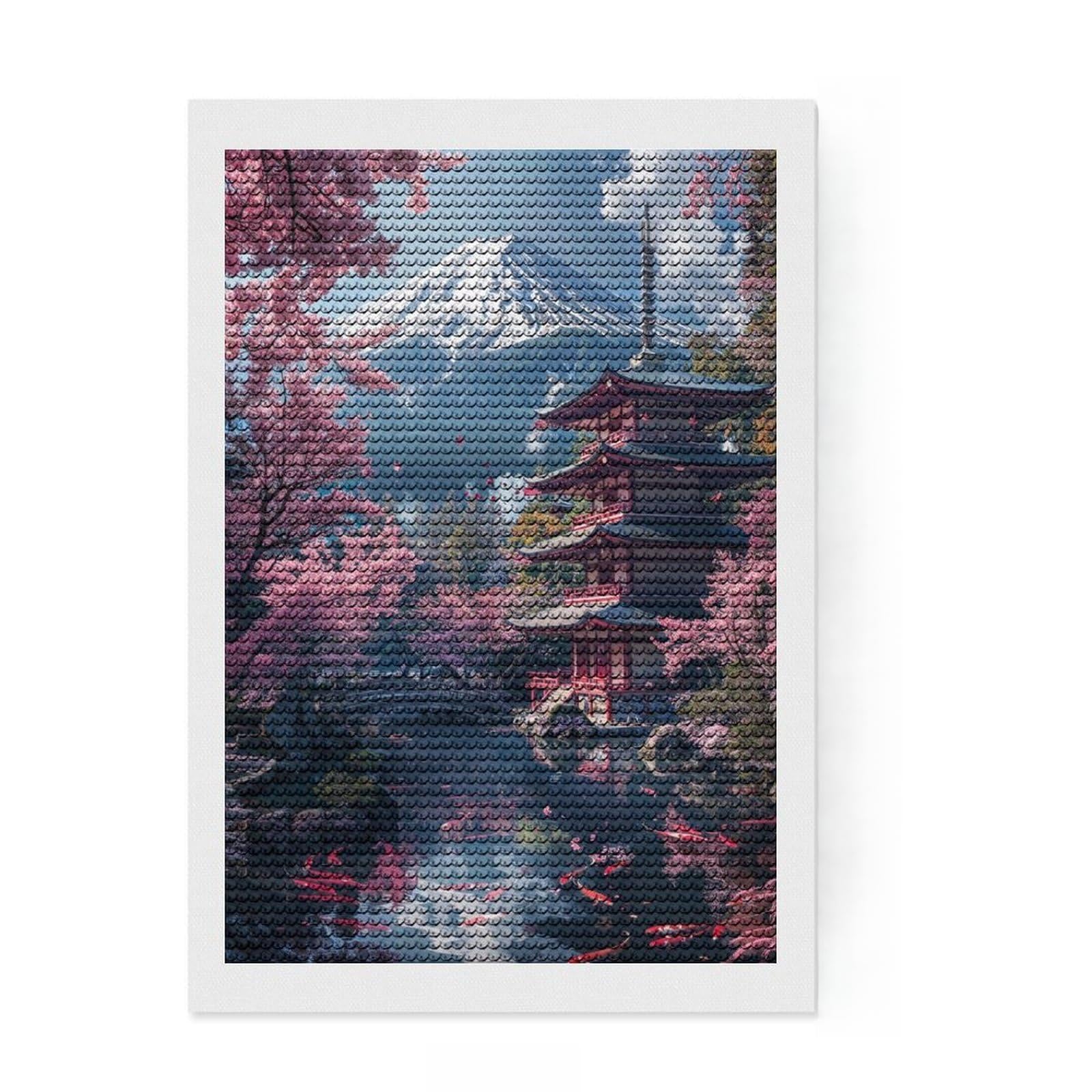 Junmoney Japanese Fuji View Diamond Painting Kit 8"x12", Full Kit Included, Calming Craft to Unwind, Office Decor, Gift Idea, Easy to Enjoy