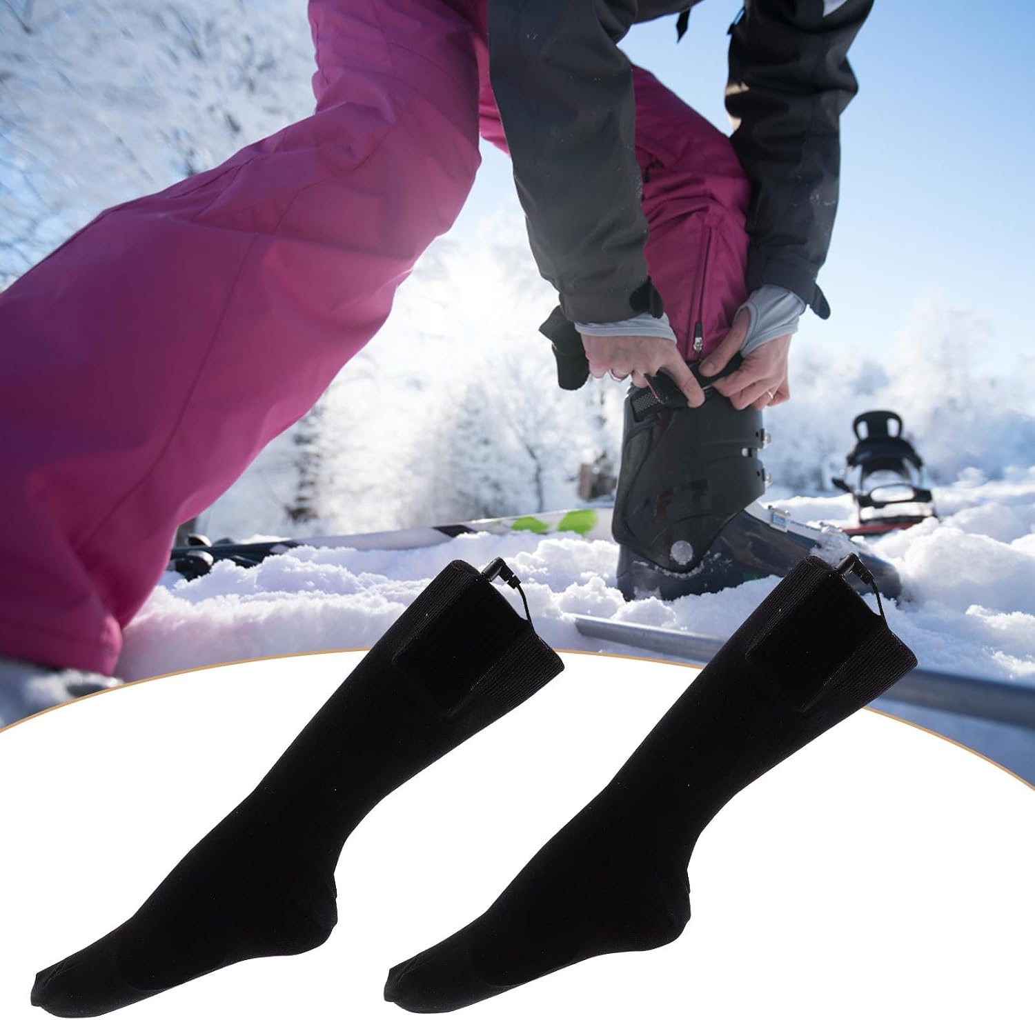 V Cotton Electric Heated Socks Double Layer Thermal Foot Warmers | Black, Battery Pouch Attached, No Battery Included, Comfortable Warm Wear