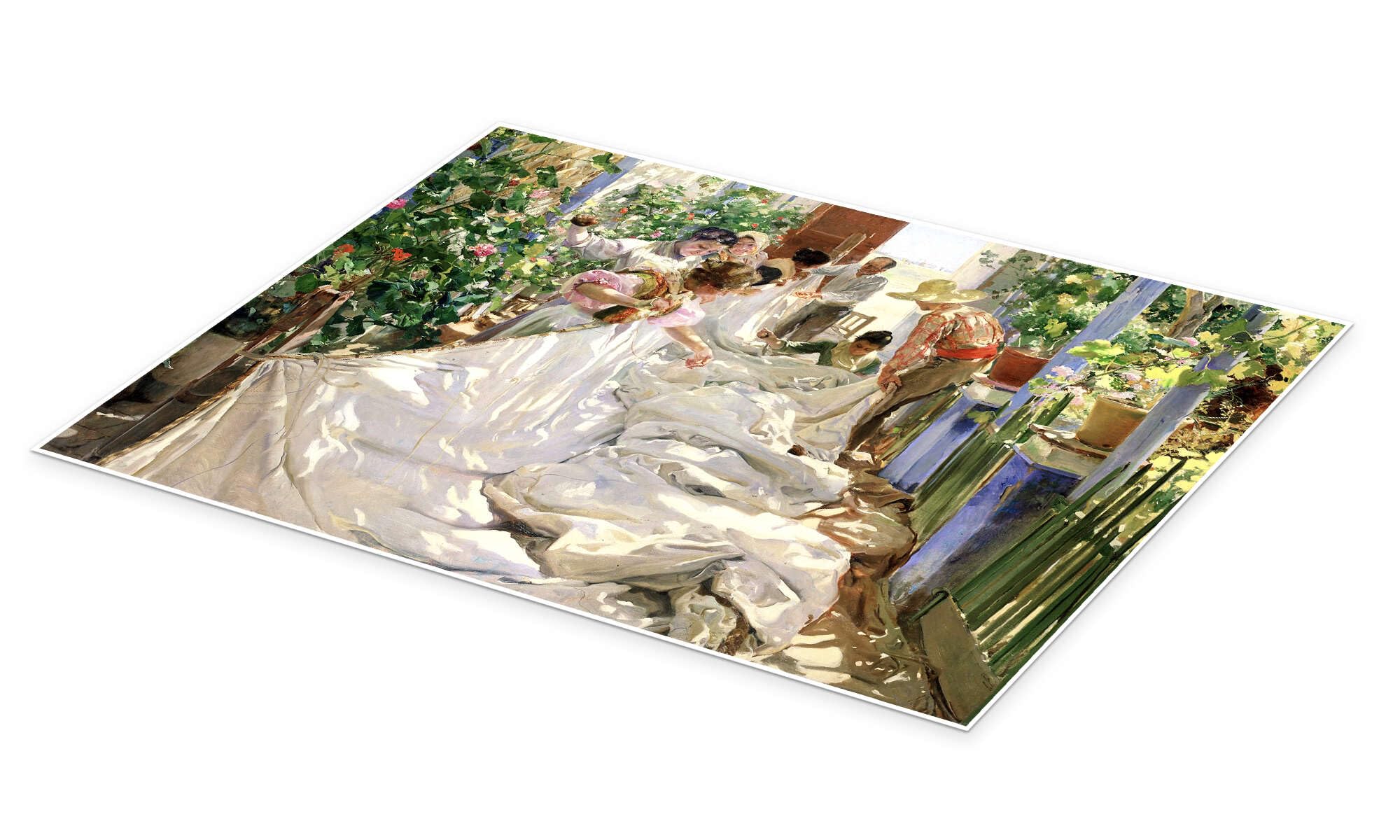 Posterlounge Cosiendo la vela Póster | 130 x 100 cm de Joaquín Sorolla y Bastida Cuadros Decoración para la pared