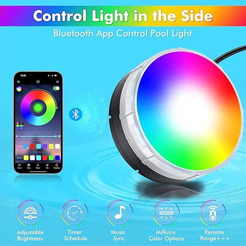 Miniatura 2 de Sonneten Luces de piscina con control de aplicación, luces LED sumergibles regulables de 10 W RGB 400 lm con transformador, IPX8 impermeable de bajo
