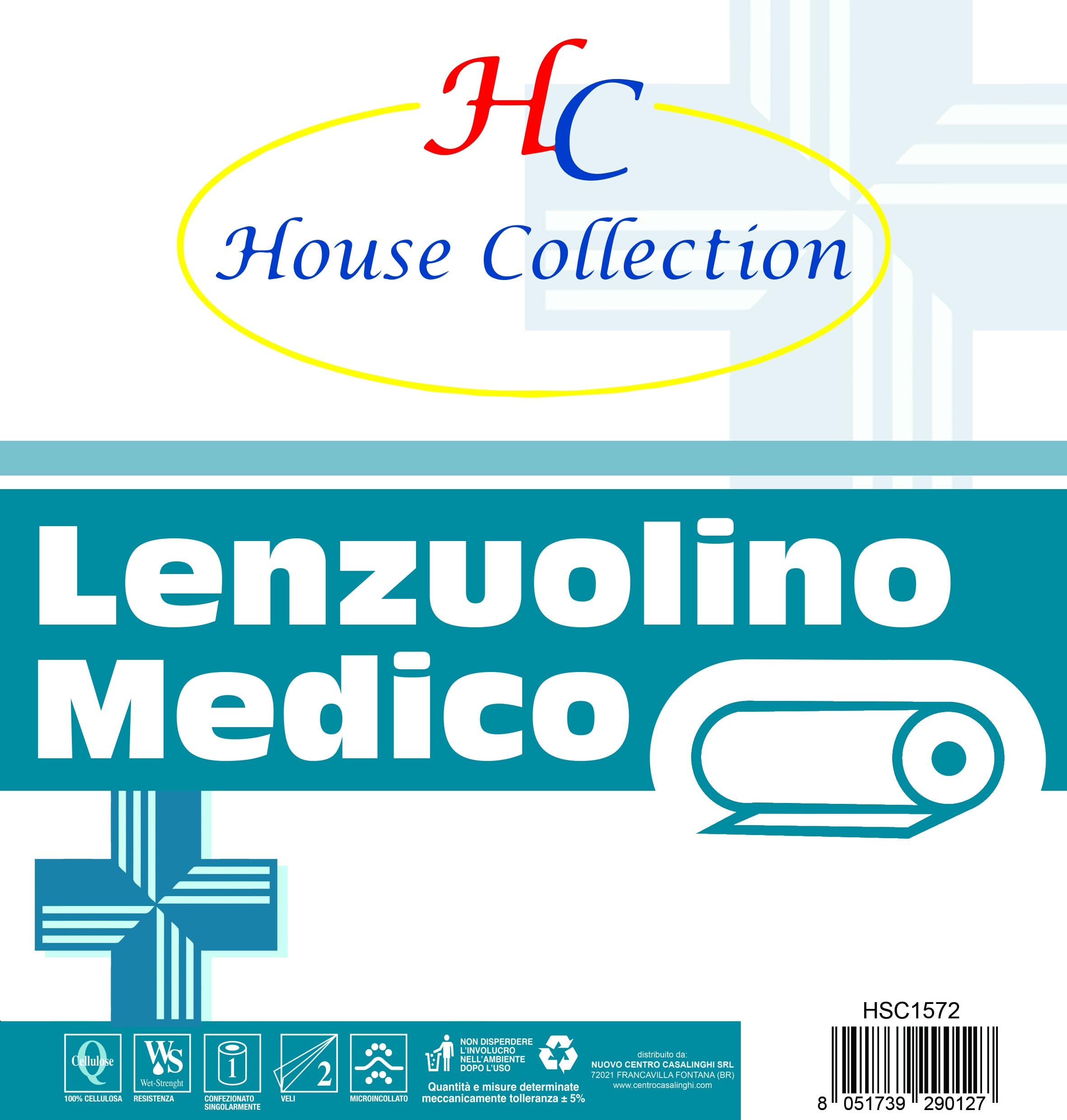 House Collection Lenzuolino Medico, Doppio Velo, Lettino, Massaggio, cellulosa, prestrappato, Strappo da 30 cm. 70 mt