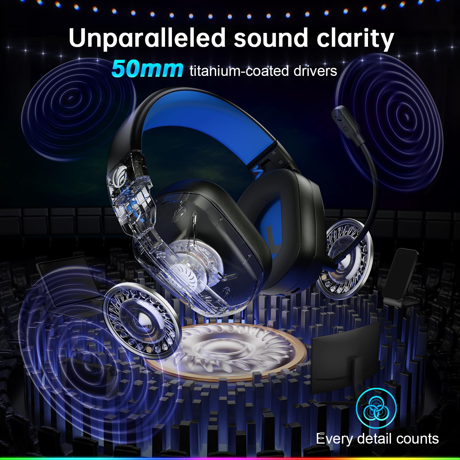Fachixy FC-300 zestaw słuchawkowy gamingowy z mikrofonem, bezprzewodowy zestaw słuchawkowy 2,4 G do PS5, PS4, PC, Switch, Mac, Surround Sound, składane słuchawki Bluetooth, bezprzewodowe, z