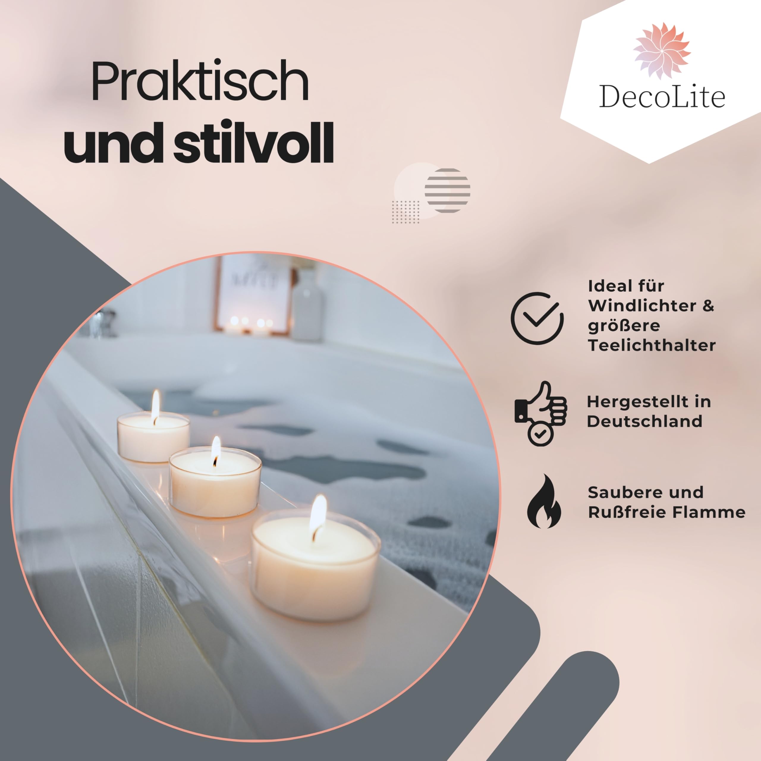 Maxi Teelichter 10h Brenndauer, klarer Acrylcup, 64 Stück