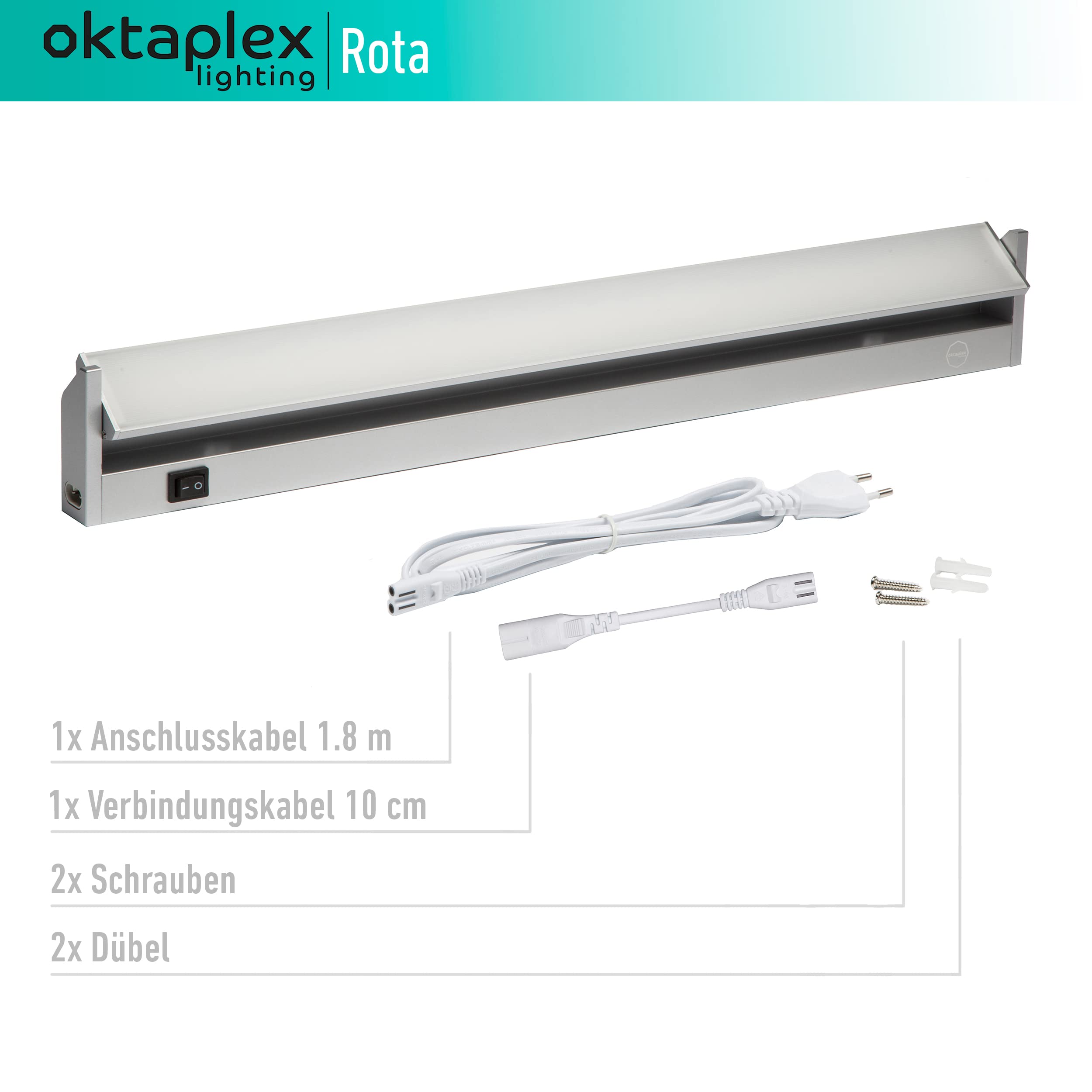 Oktaplex Rota Aluminium Unterbauleuchte Küche 60cm schwenkbar | LED 4000K Neutralweiß 800lm mit Schalter 10W Küchenbeleuchtung 230V LED Lichtleiste