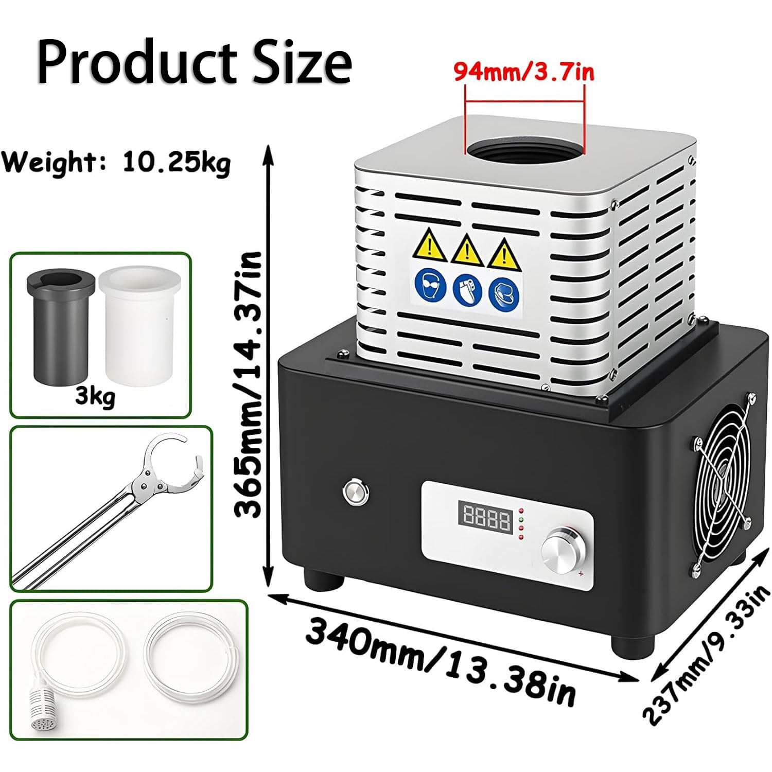 Elektryczny Piec Do Topienia Złota O Mocy 5000 W, Cyfrowy Wyświetlacz Maszyna Do Topienia Metalu Z Tyglem Grafitowym, Maksymalna Temperatura 1600 ℃, Do Topienia Metali Złoto Srebro Cyna