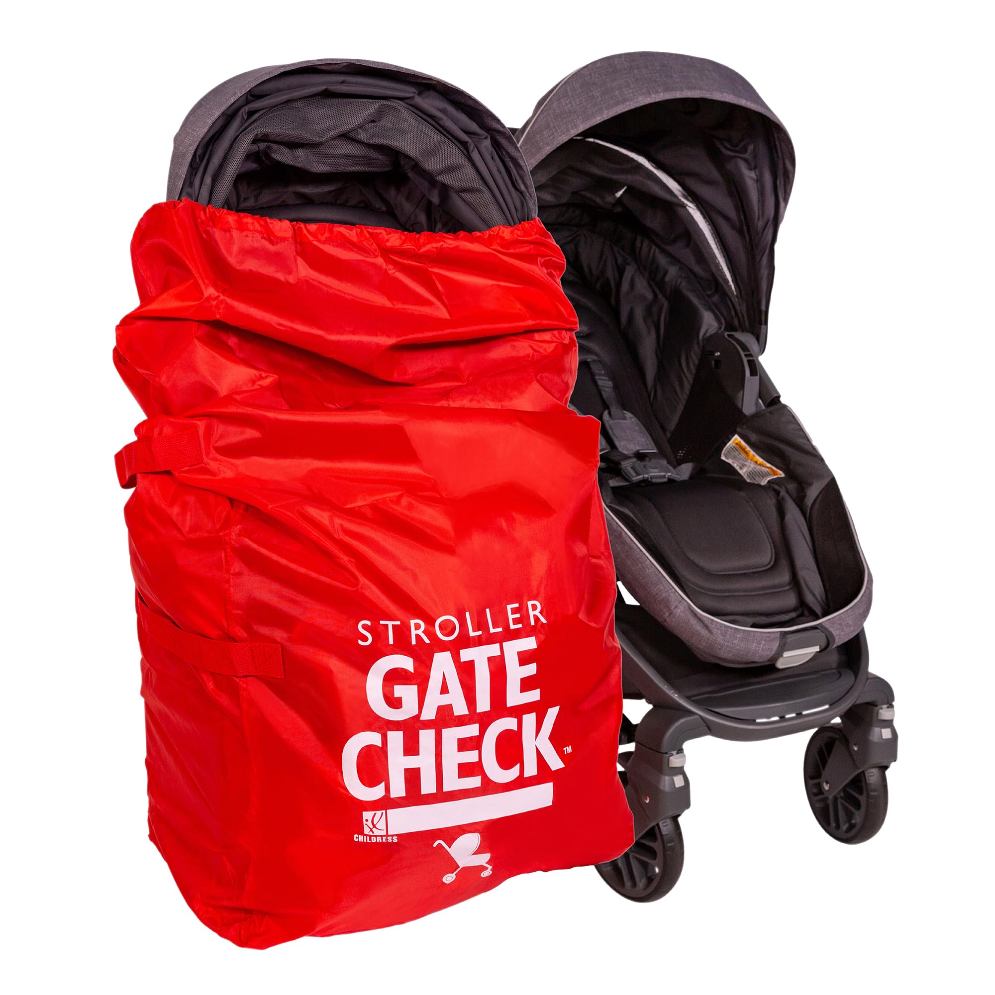 J.L. Childress Gate Check Bag for Single & Some Double Strollers - Travel Bag for Airplane, Fits Most Standard Baby Strollers, Airport Accessories for Gate Check, Flying Essentials - Red