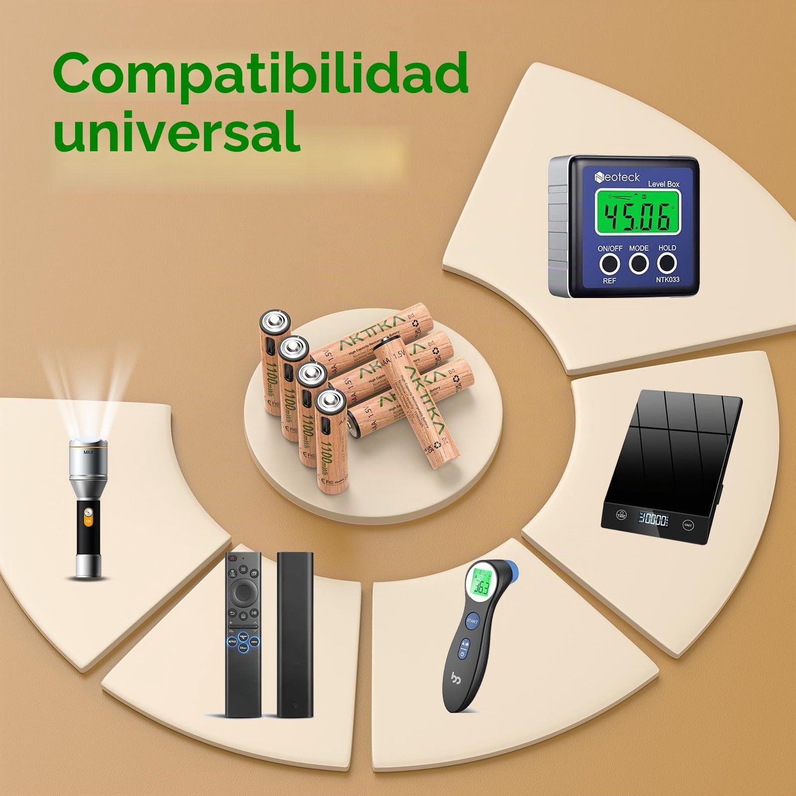 Paquete de 8 Pilas AAA de Litio Recargables, 1100 mWh, 1,5 V de Voltaje Constante, con Cable de Carga USB C de 1 a 4 (5V/2A) para mandos a Distancia, termómetro, básculas