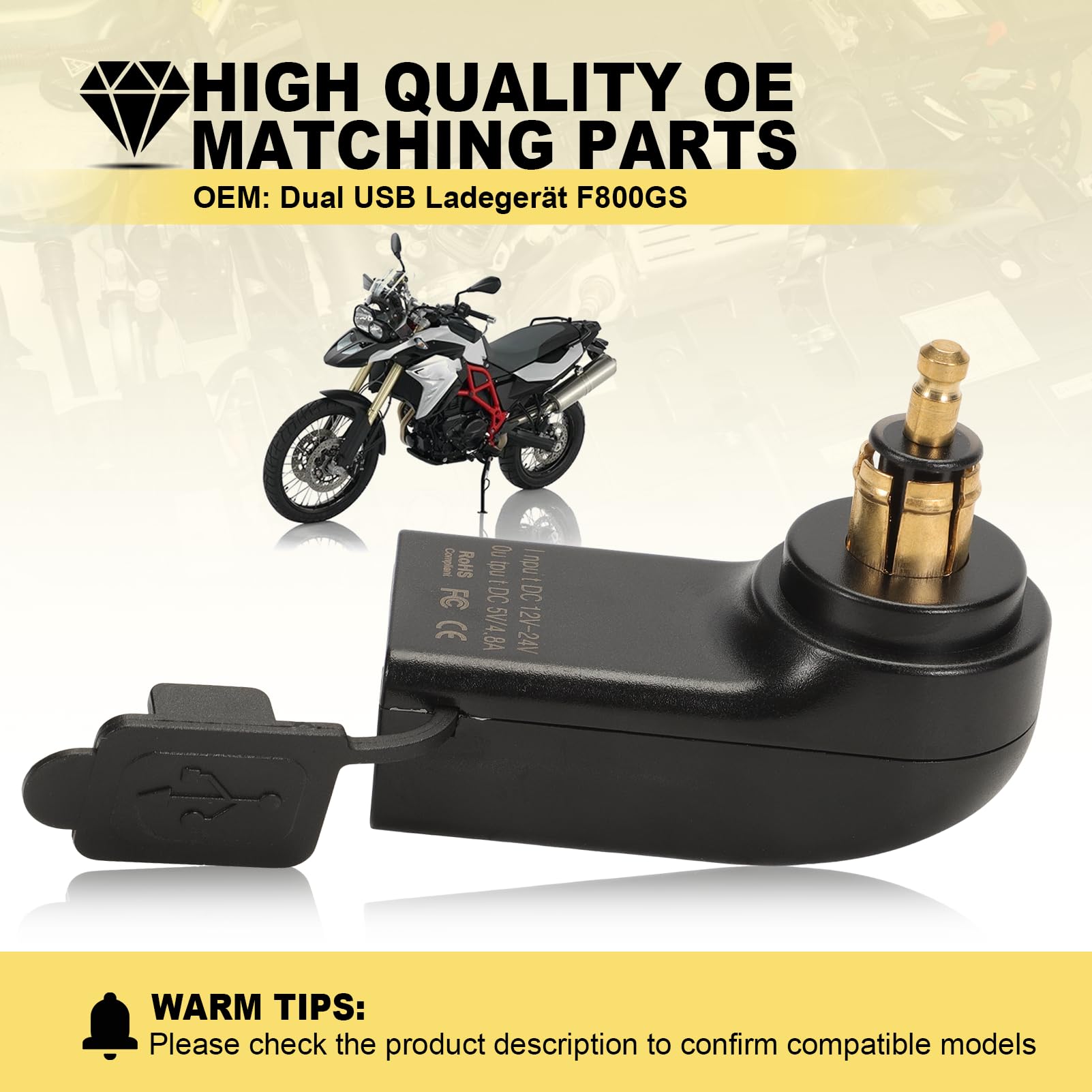 Presa USB Motociclo Caricatore Per Due Porte, Per I Modelli Bmw F800gs, F650gs E F700gs Connettore Ricarica Rapida Con Cappuccio In Gomma Impermeabile, 12-24 V Cc, 2,4 A, Per 1200gs Rt