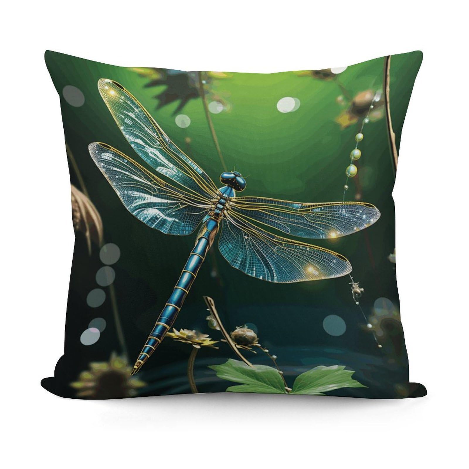 VstaDank Decorative Dragonfly Green Throw Pillow Covers Luxury Soft Pillowcases Fluffy Plush Accent Pillow Cases Personalized Square Lumbar Pillows Shells for All Seasons 18" X 18"