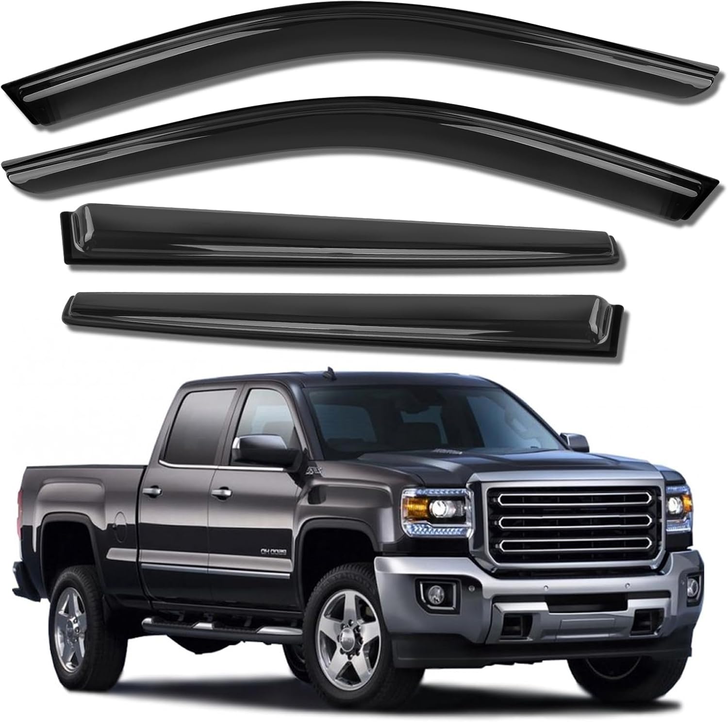 KYX Rain Guards for Car Windows, Outside Mount Window Visors Rain Guards Fit for 2019-2024 Chevy Chevrolet Silverado 1500/GMC Sierra 1500 Crew Cab, Extra Durable Window Deflectors, 4 Pieces 94805 For 2019-2024 Silverado/Sierra 1500