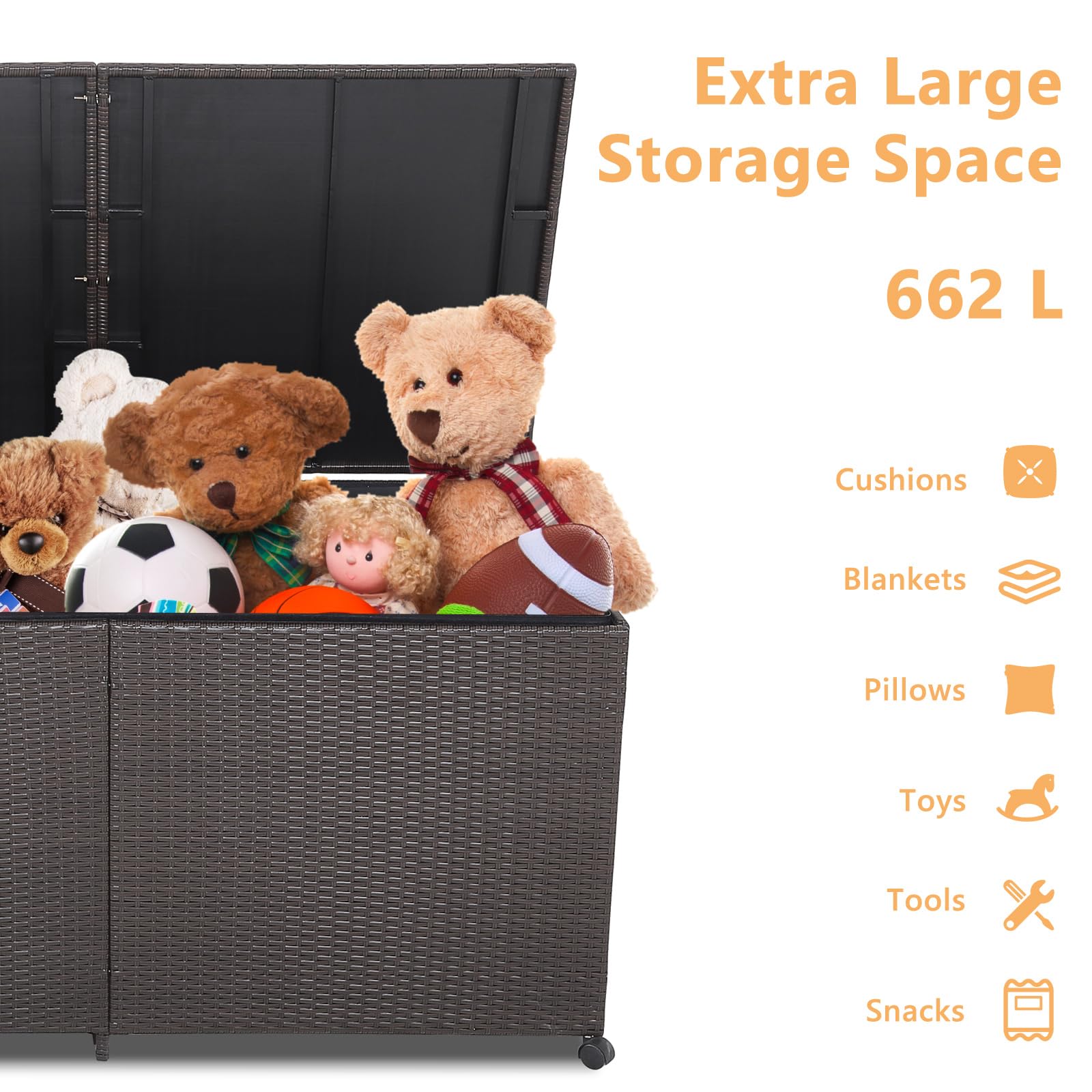 LIFEZEAL 662 L Coffre de Rangement en Rotin PE avec Housse Imperméable, 150x77x73 cm
