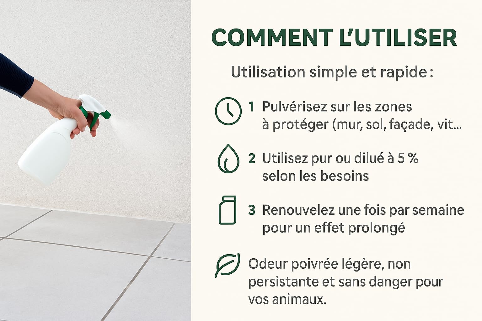 Répulsif Naturel pour Chiens et Chats anti urine, excréments |Action Immédiate |Usage Intérieur & Extérieur| sans Danger, au POIVRE |Protège Les Surfaces, Non tachant, Dressage, Éducation 5 L