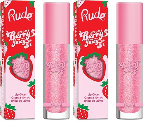 RUDE Cosmetics Berry Juicy Lip Gloss - Flirty for Women - 0.14 oz Lip Gloss (Pack of 2)