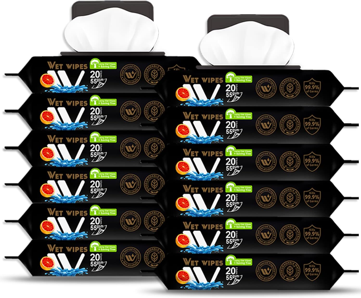 WBM Care Wet Wipes, Convenient & Blood Orange scented, Flip Top Dispenser, Thick & Strong Non-Woven Cloth, Body Wipes, 20 Sheets (Pack of 12)