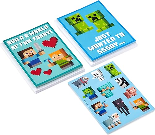 Miniatura 3 de Hallmark Minecraft - Tarjetas y calcomanías para el día de San Valentín para niños (24 aulas de San Valentín con sobres)
