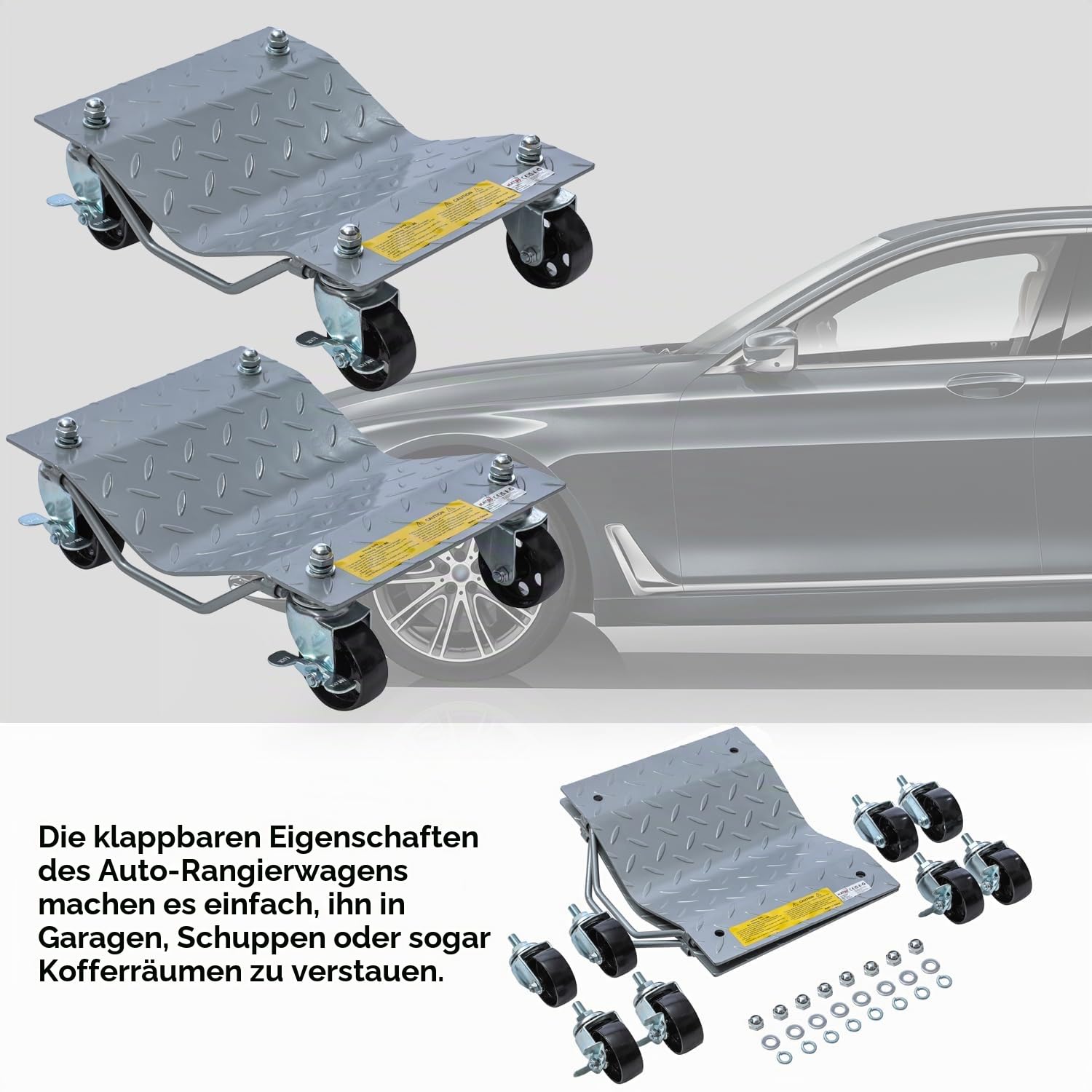 KATSU Tools 2 Stück Rad Rangierheber 1,5 Ton Tragkraft, Mobile Reifenplattform 40x30cm und feststellbare Wagenheber Rangierbrett Autowerk Rangierhilfe Auto PKW Rangierroller