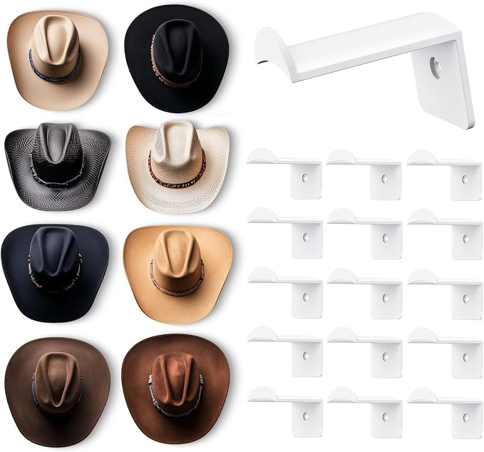 2.8 Inch Hat Hooks for Wall - (16 Pack) Cowboy Hat Rack, Strong Adhesive Cap Holder, Organizer for Baseball Caps, Western Room Decor - Black
