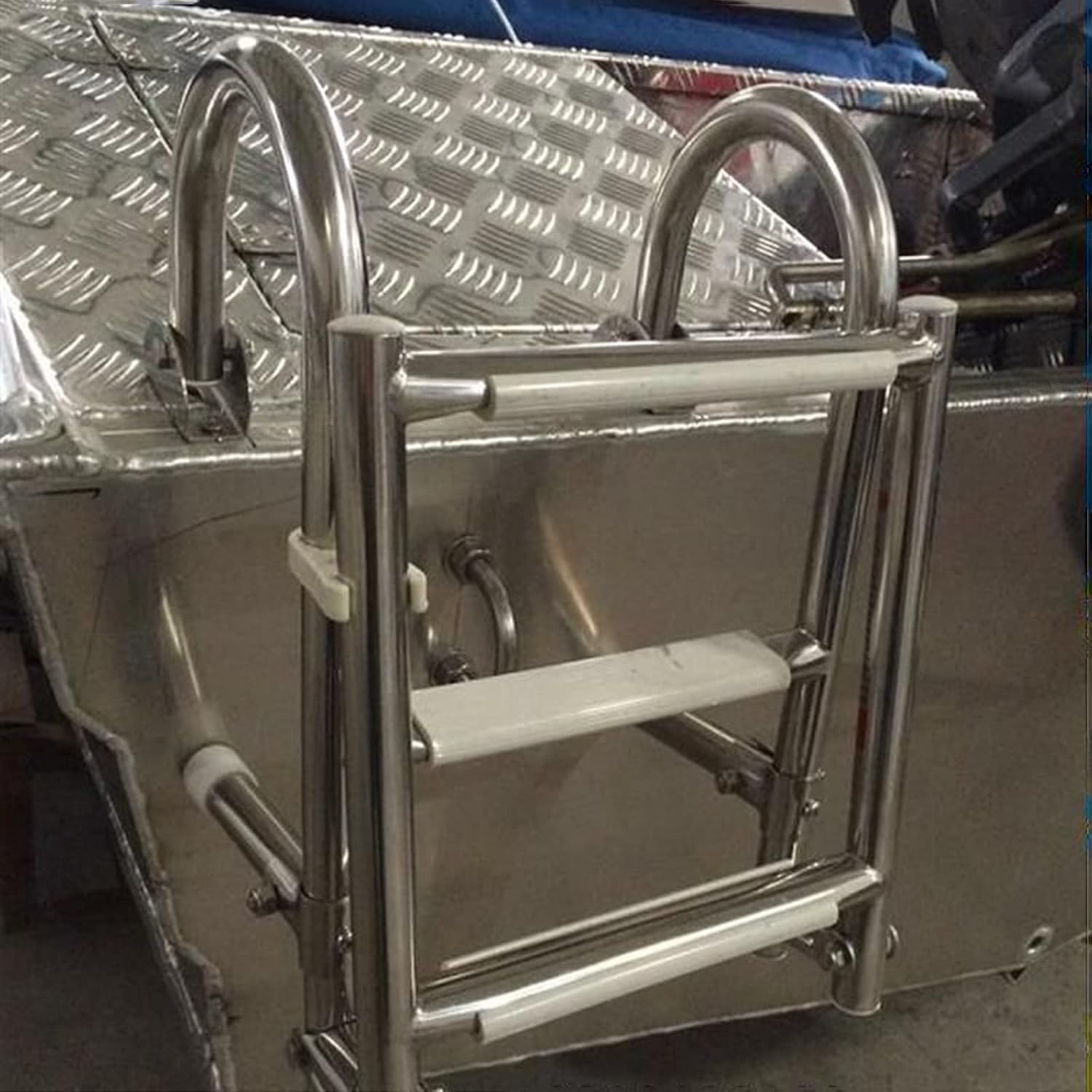 Dock Swim Step Ladder Hook Stainless Steel Boat Ladder, 4 Step Folding Outboard Boat Ladders for Swimmers/Divers, Swimming Pool Pontoon Dock Equipment, KCQU10032648