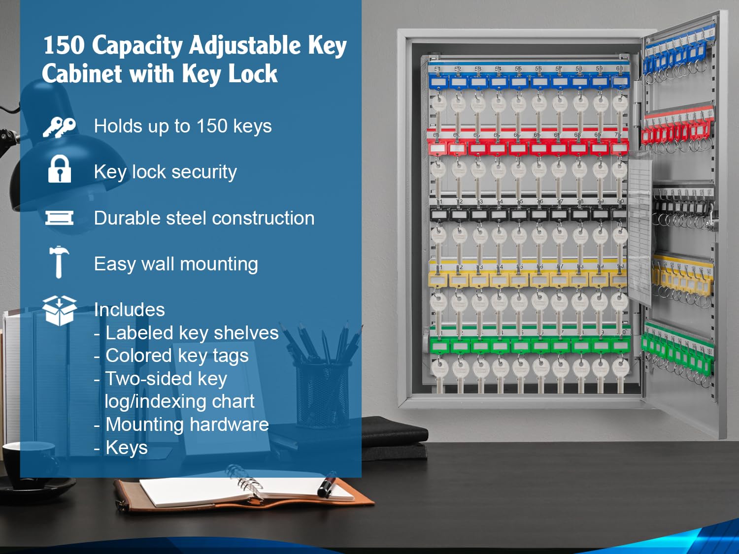 Barska Optics 150 Keys Adjustable Key Lock Box Grey