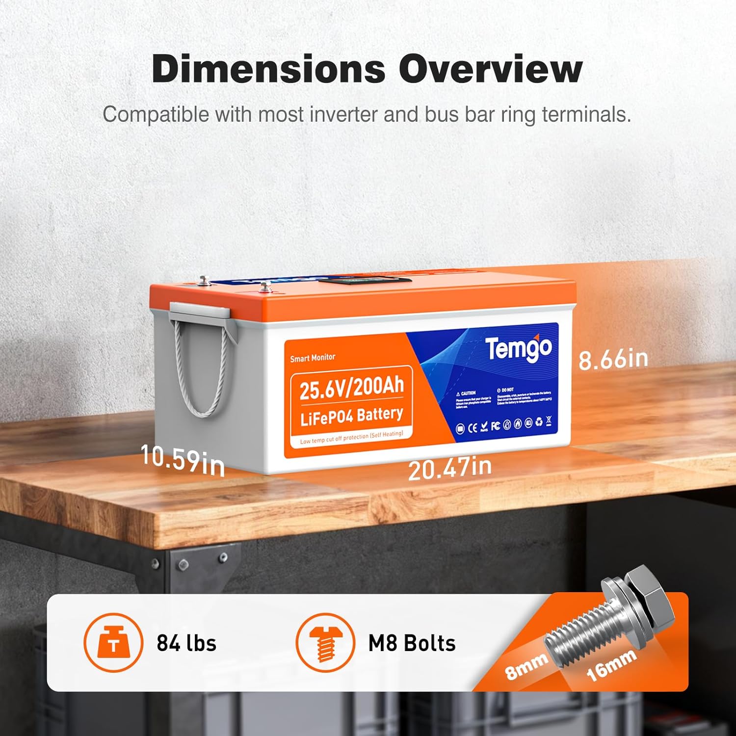 TEMGO 24V 200Ah LiFePO4 Lithium Battery: Self-Heating, LCD Screen Display, Bluetooth &App, Low-Temp Protection, Built-in 200A BMS, 5120Wh Energy, 5000+ Cycles for RV, Camper, Trolling Motors, Off-Grid