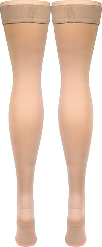 Miniatura 8 de Truform Medias de compresión para mujer, 20-30 mmHg, longitud hasta el muslo, punta abierta, opacas, beige, M