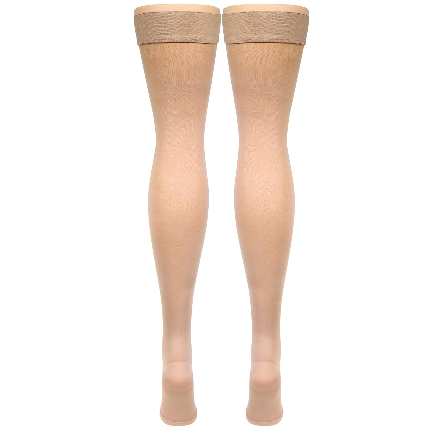 NuVein Medical Compression Stockings, 15-20 mmHg Support, Soft Comfort Microfiber, Thigh Length, Open Toe, Beige, Medium - Image 2