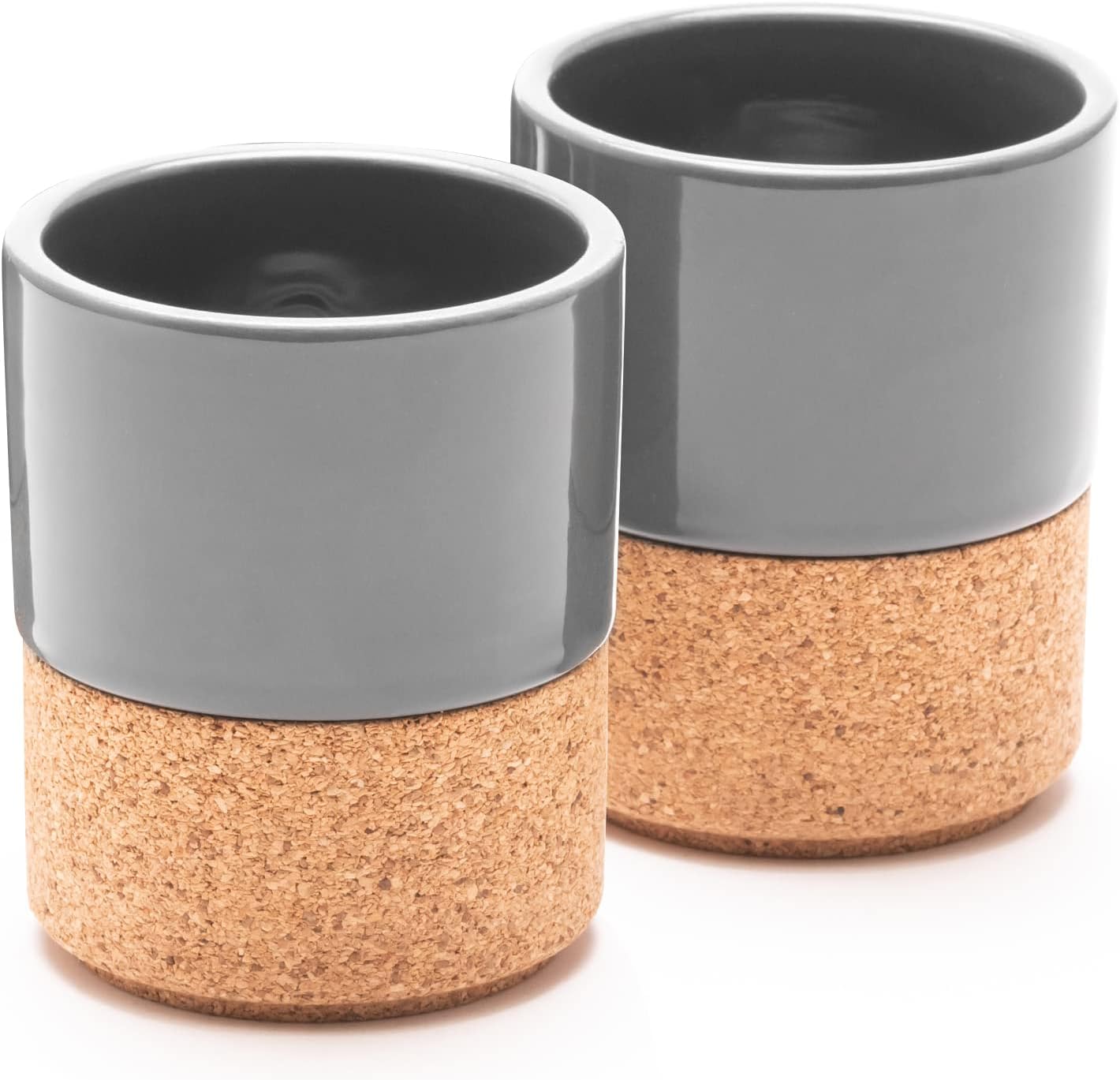 Grey Double Espresso Cups Set of 2 Modern Ceramic Coffee