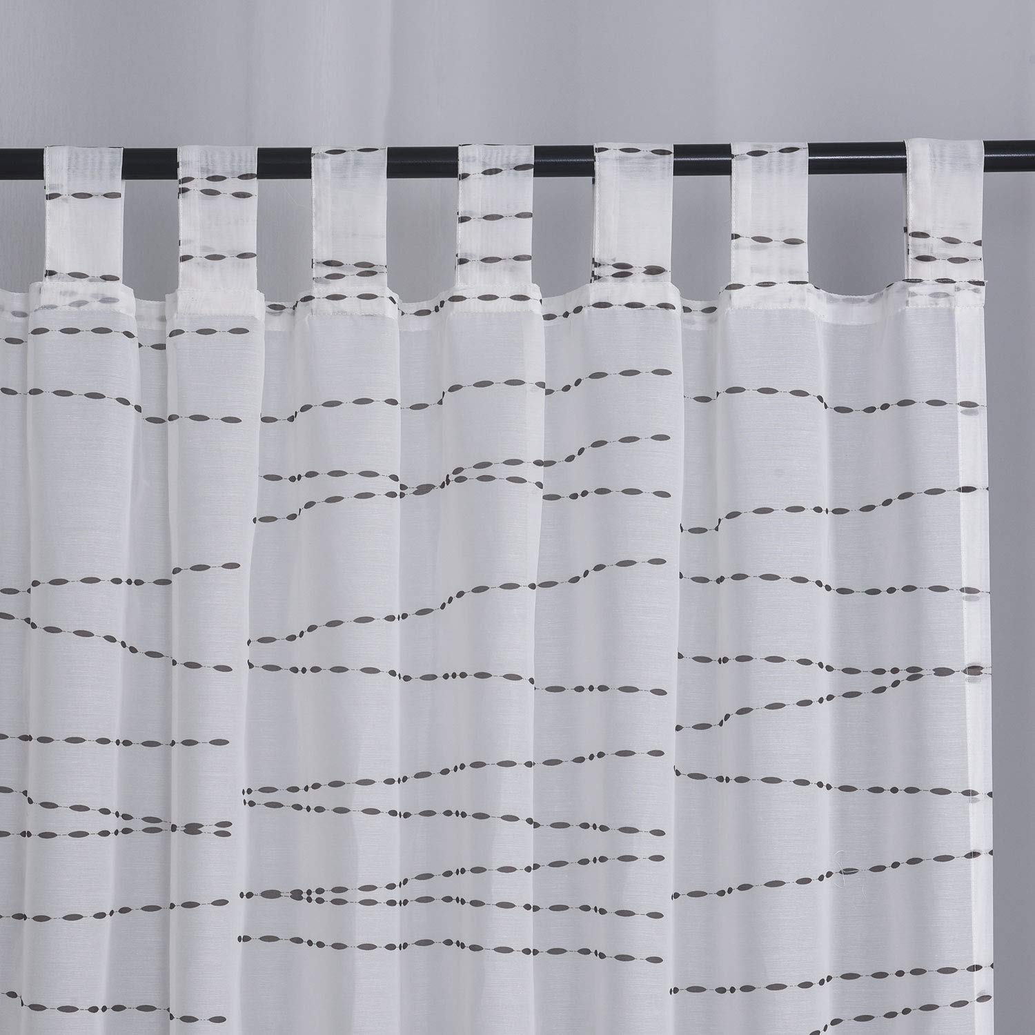 Megachest lucy Woven Voile Tab Top Curtain a pair with ties (28 colors) with tie backs (cotton-look printed drops - Image 2