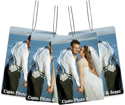Custom Car Air Freshener, Personalized Photo Hanging Gift for Couples & Men | Double-Sided HD Print, Choices Scents and Vacuum-Sealed Fragrance for Birthdays, Anniversaries, Wedding and Family Keepsakes