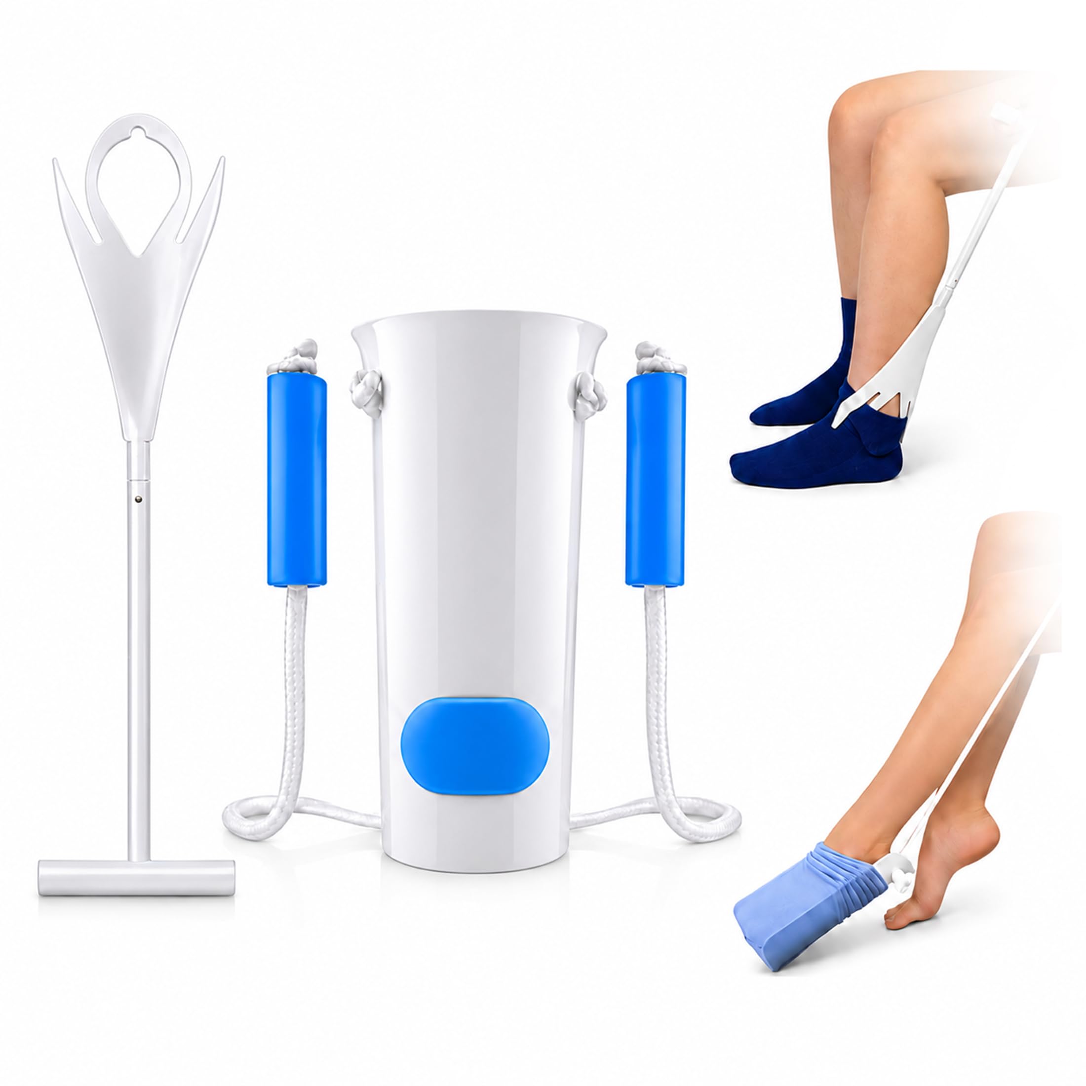 Kit de ayuda para calcetines de alta calidad, ayuda para quitar calcetines o medias, con un dispositivo de ayuda para calcetines súper flexible con cuerda larga. El juego perfecto para poner y quitar
