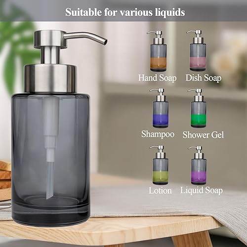 Miniatura 5 de Dispensador de jabón de vidrio, paquete de 2, dispensador de jabón líquido de mano gris de vidrio grueso de 12 onzas para baño