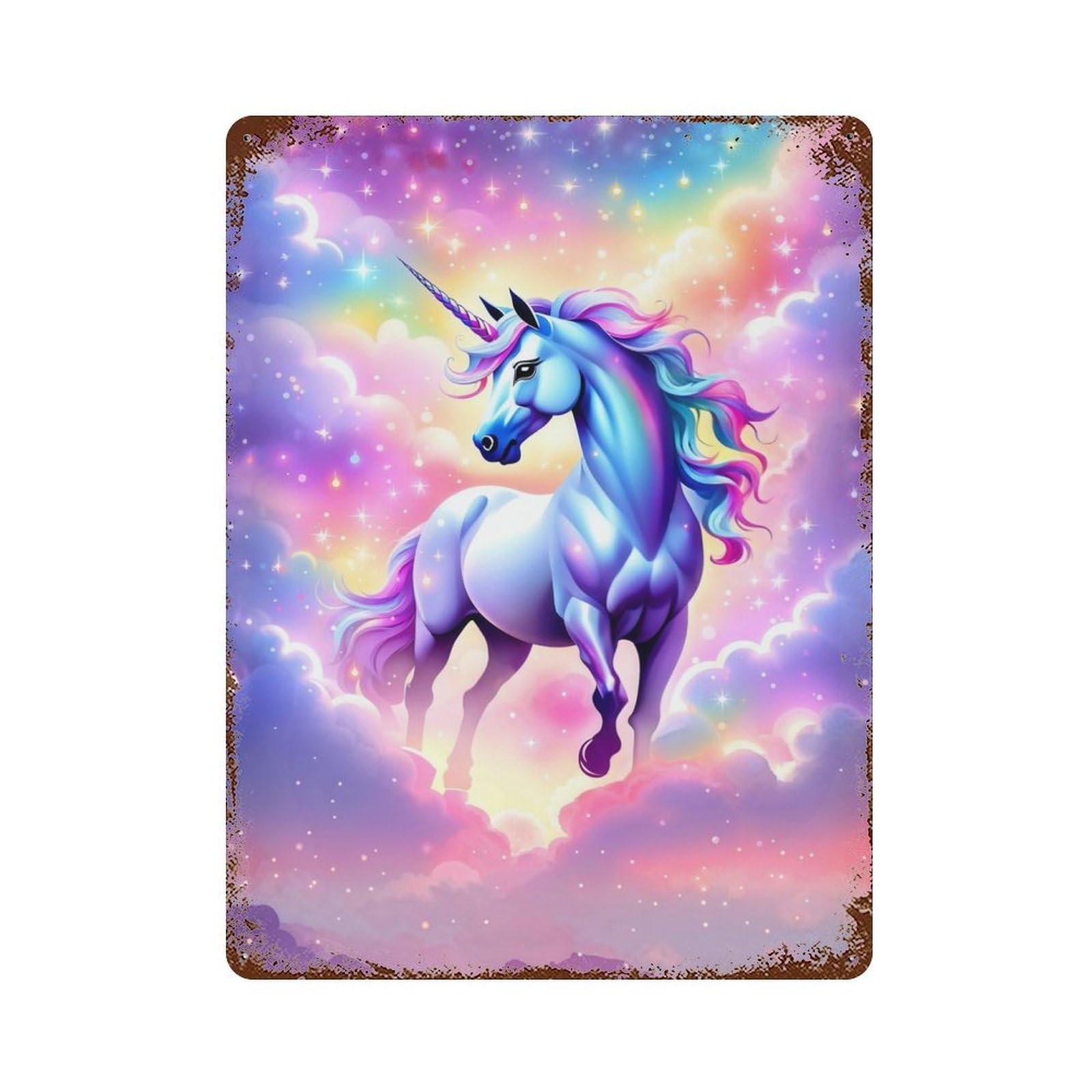 Vintage Rust Metal Sign Magical Unicorn in The Clo 15.7"x11.8", Novelty Wall Decor for Garage, Bar And Workshop Decor