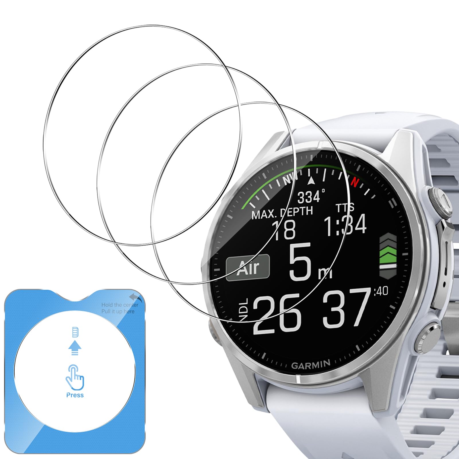 for Garmin Fenix 8 AMOLED 43mm Watch Screen Protector, 3 Pack 9H Hardness Tempered Glass Protection Anti-Scratch Film Bubble-Free, Anti-Fingerprint