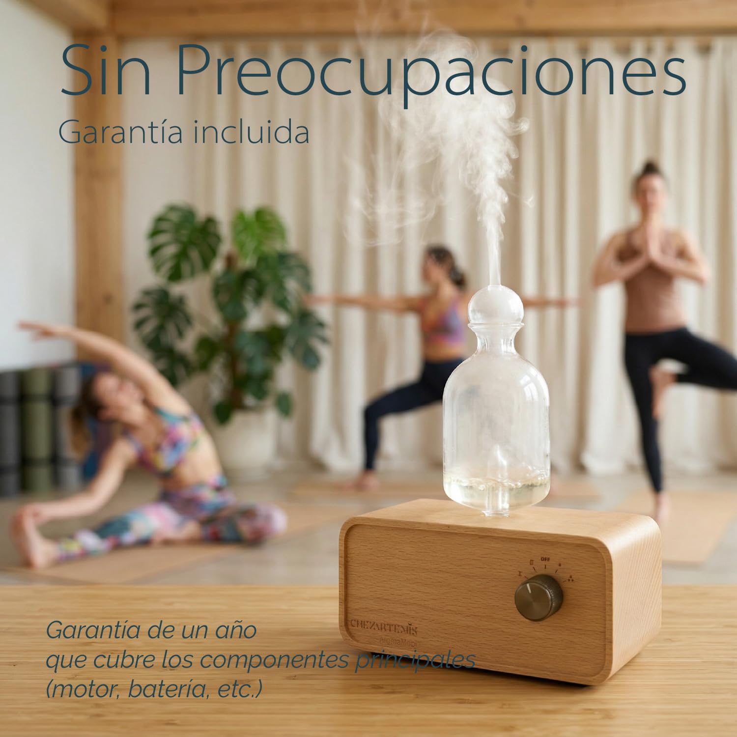 Aria Difusor de Aceites Esenciales Sin Agua, Nebulizador de Aromaterapia en Vidrio y Madera, Difusor de Aromas Inalámbrico para Hogar y Salón, Batería Recargable, Diseño Retro con Temporizador & LED