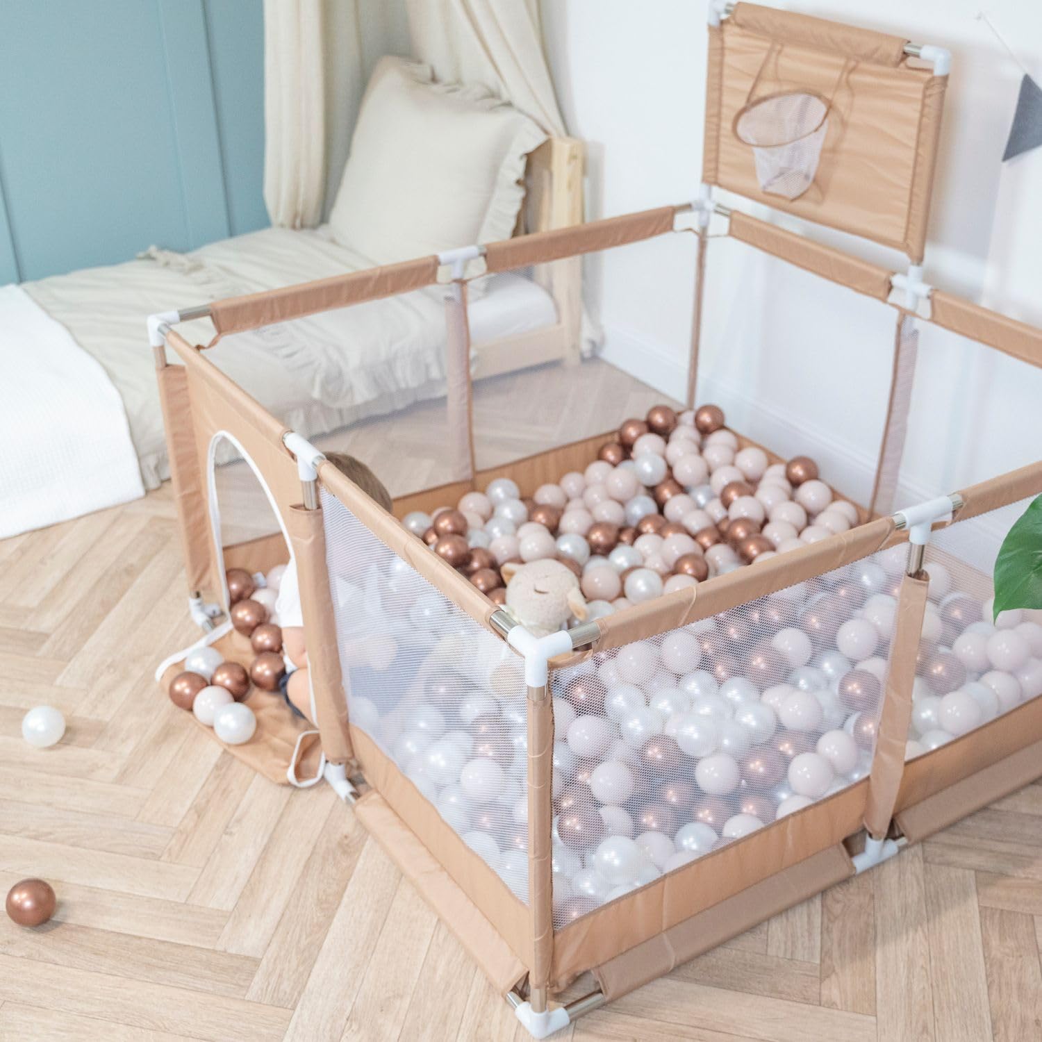 Selonis Recinto Per Bambini Con 200 Palline Colorate 6 Cm, Beige: Turchese Scuro/Beige Pastello/Perla