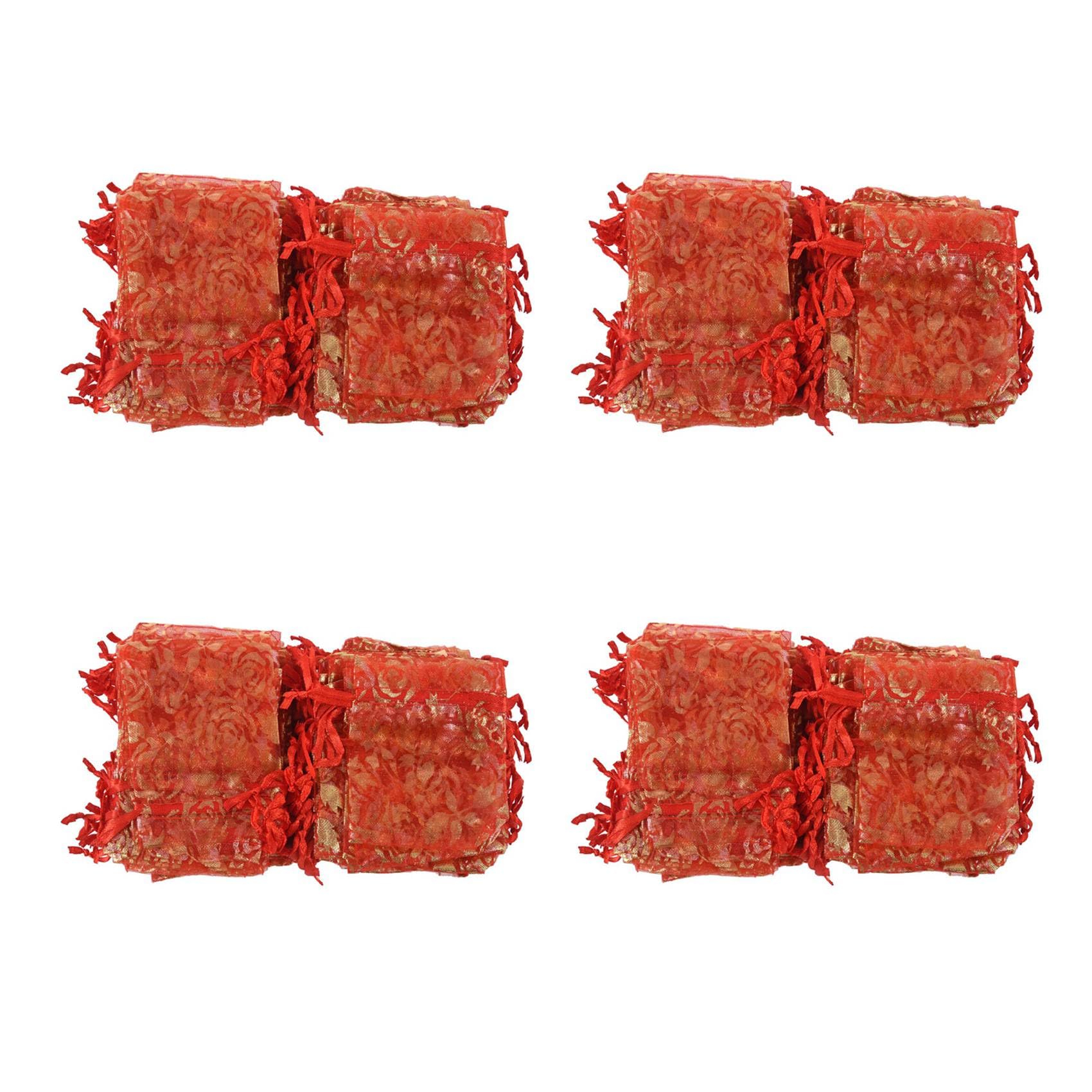 Hndhbfgrt 400Pc 7X9cm Rose Organza Drawstring Gift Jewelry Bags Pouches Wedding Xmas Party Gifts Bags Red