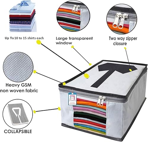 Miniatura 2 de atorakushon® Paquete de 4 bolsas de tela (gris) para hombre y mujer, bolsas de almacenamiento de ropa, cubierta de camisa, pantalones de mezclilla,