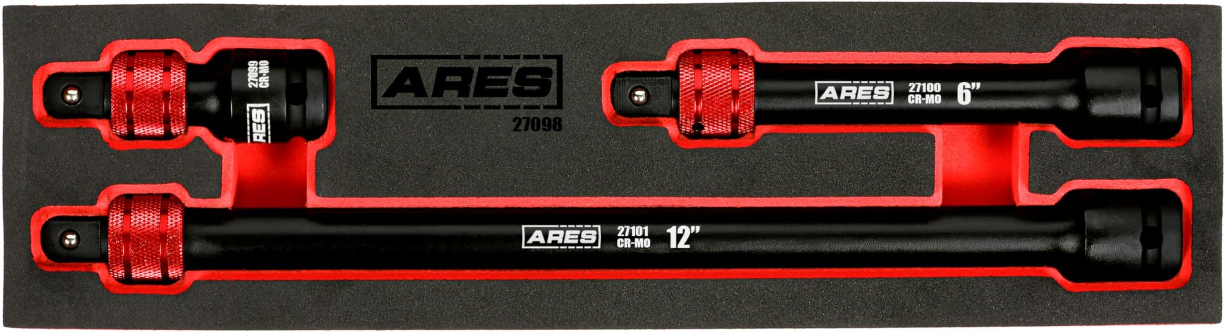 ARES 27098-3-Piece 1/2-Inch Drive Locking Impact Socket Extension Set – Aluminum Locking Ring Collar for Quick Release of Sockets and Accessories – 3-Inch, 6-Inch, and 12-Inch Extensions