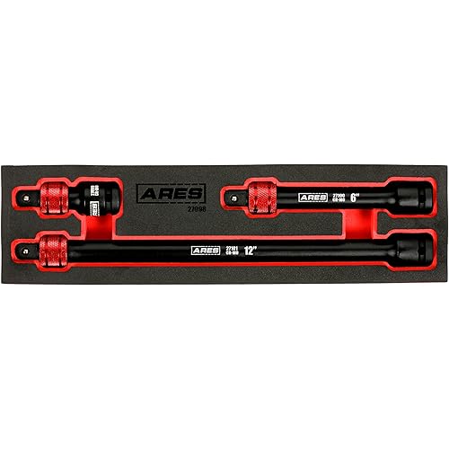 ARES 27098-3-Piece 1/2-Inch Drive Locking Impact Socket Extension Set – Aluminum Locking Ring Collar for Quick Release of Sockets and Accessories – 3-Inch, 6-Inch, and 12-Inch Extensions