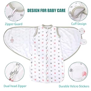 LANDICI Newborn Sleep Sack Baby Swaddle, 0-3 Months, 100% Cotton Swaddles for Newborns, 3-Way Adjustable Baby Wearable Blanket, Easy Changes Sleepsack Swaddle