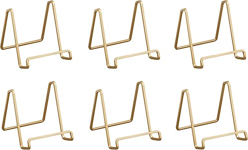 TRIPAR Paquete de 6 soportes cuadrados dorados para placa de alambre de 4 pulgadas, soporte de caballete para libros de cocina, fotos, marcos de