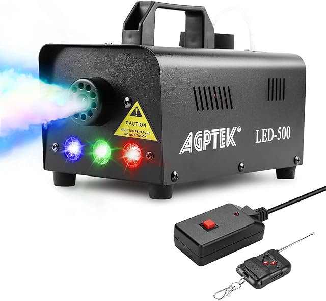 AGPtEK Fog Machine, Smoke Machine 500W with Wireless Remote Control & Colorful LED Light, Huge Fog 2000 CFM Durable & Portable, for Parities Weddings Holidays Halloween Christmas Stage Effect